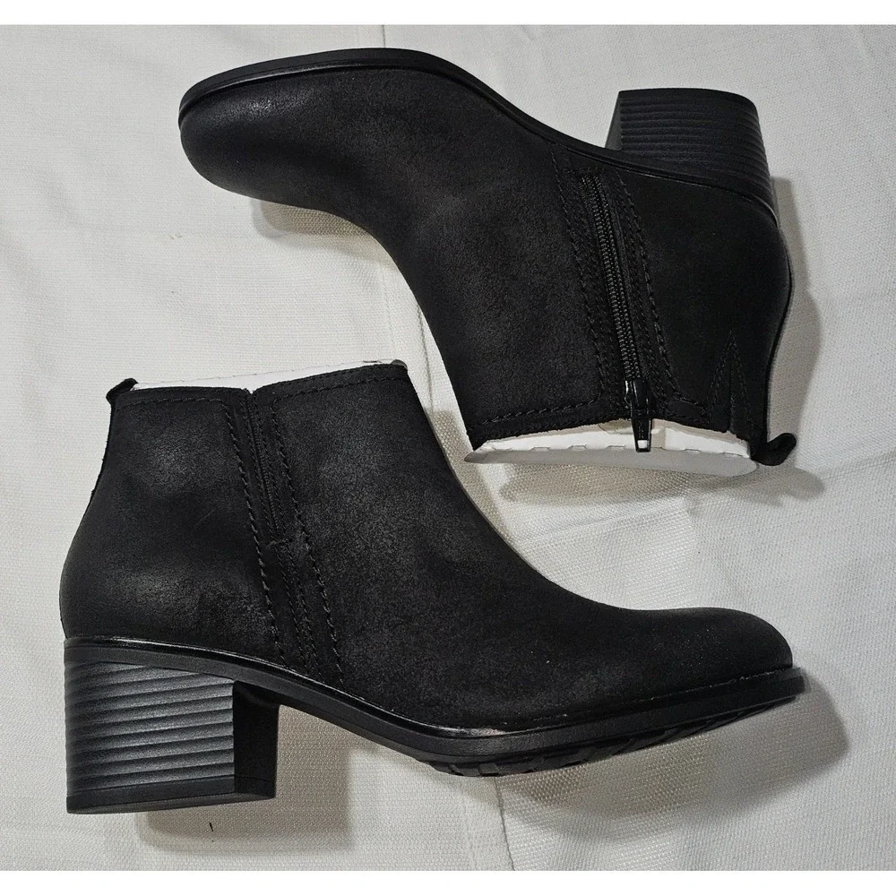 Rockport‎ Dorset Black Leather Ankle Boots Block Heel Side Zip CH0205 Womens 8.5